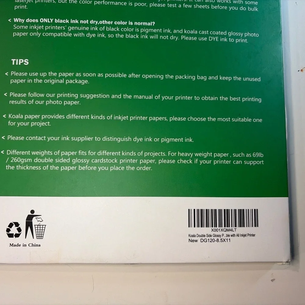 Koala Double Sided Glossy Photo Paper 8.5x11 32lb 100 Sheets Inkjet Printer
